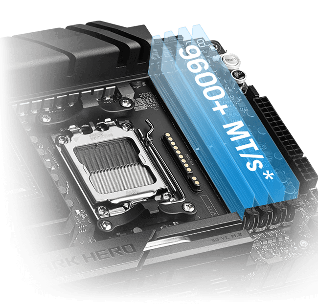 ROG Crosshair X870E Dark Hero 主板支持内存超频至 8600+ MT/s。