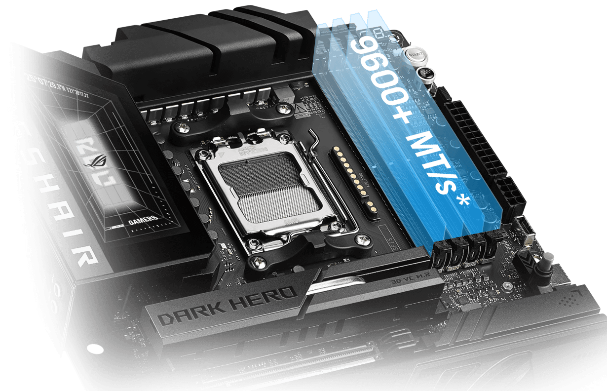 ROG Crosshair X870E Dark Hero 支持将内存超频至 8600+ MT/s。