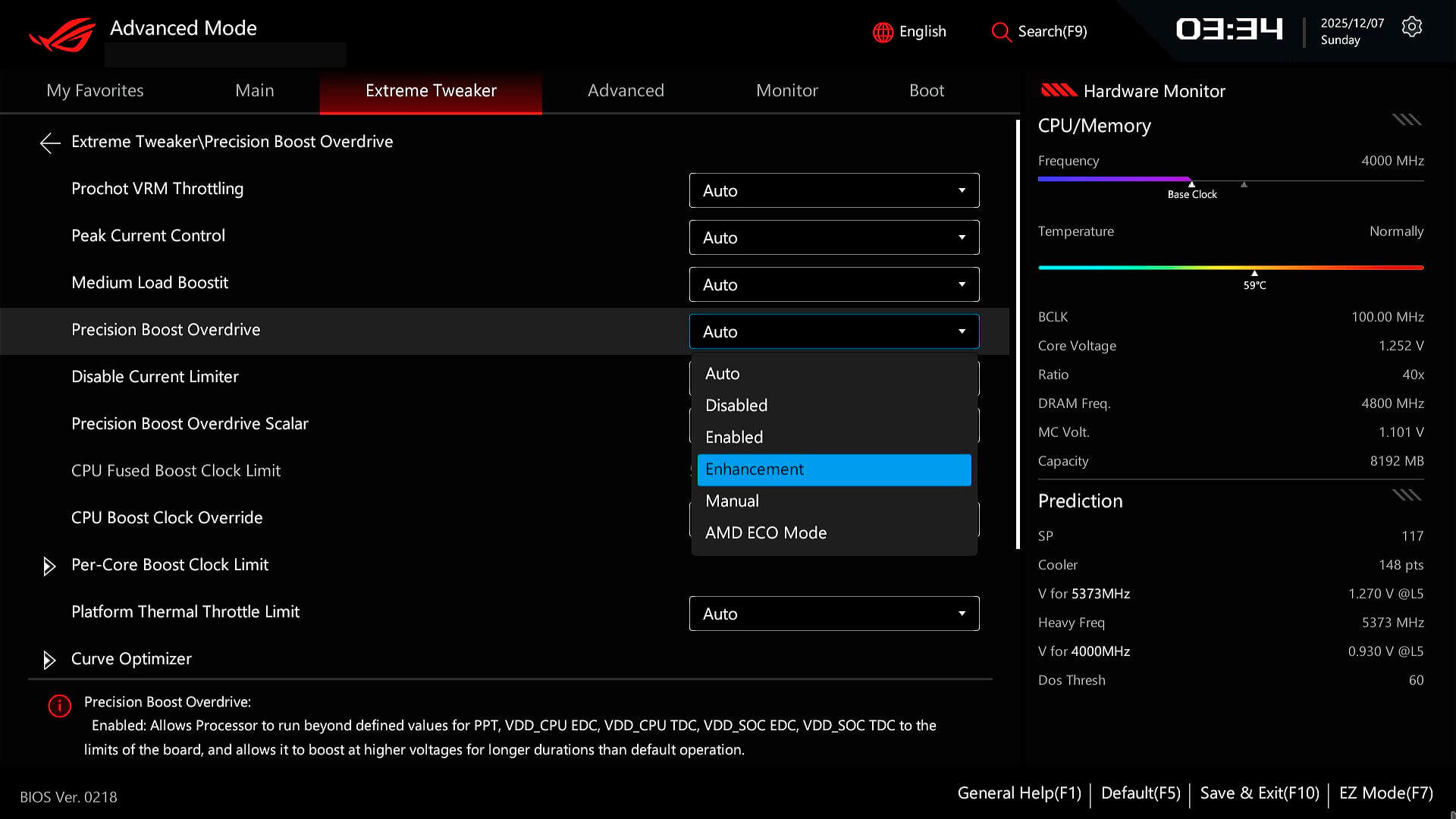 PBO增强版BIOS界面示意图