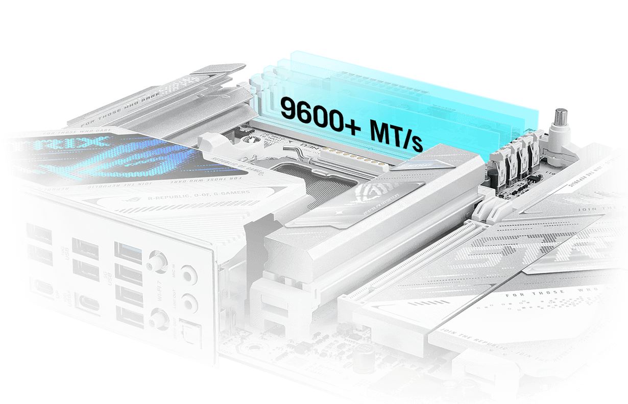 Strix B850-I X870E-A 支持将内存超频至高达 8400+ MT/s。