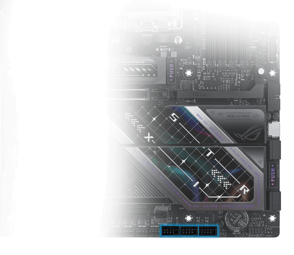 ROG STRIX X870E-E GAMING WiFi7 Neo 主板配备 USB- 三个 USB 2.0 接针