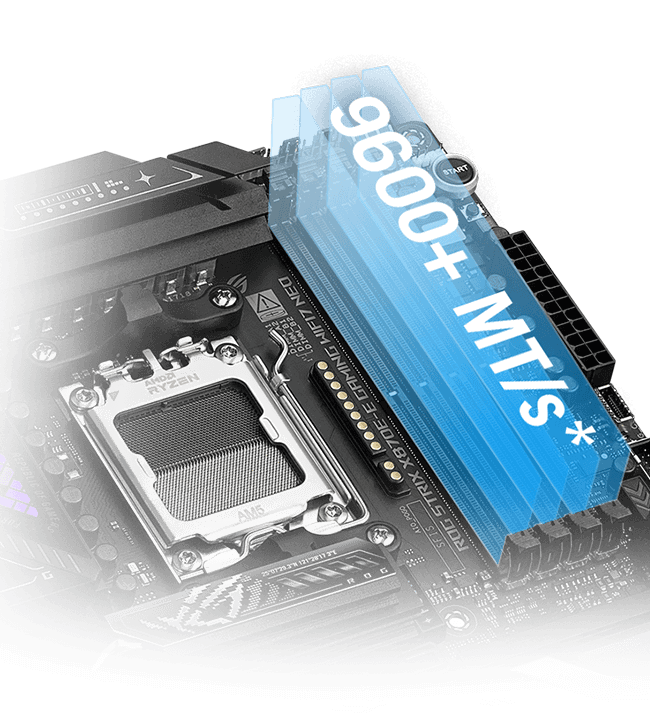 ROG STRIX X870E-E GAMING WiFi7 NEO 主板支持内存超频至 9600+ MT/s。