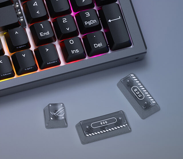 Three swappable special translucent keycaps