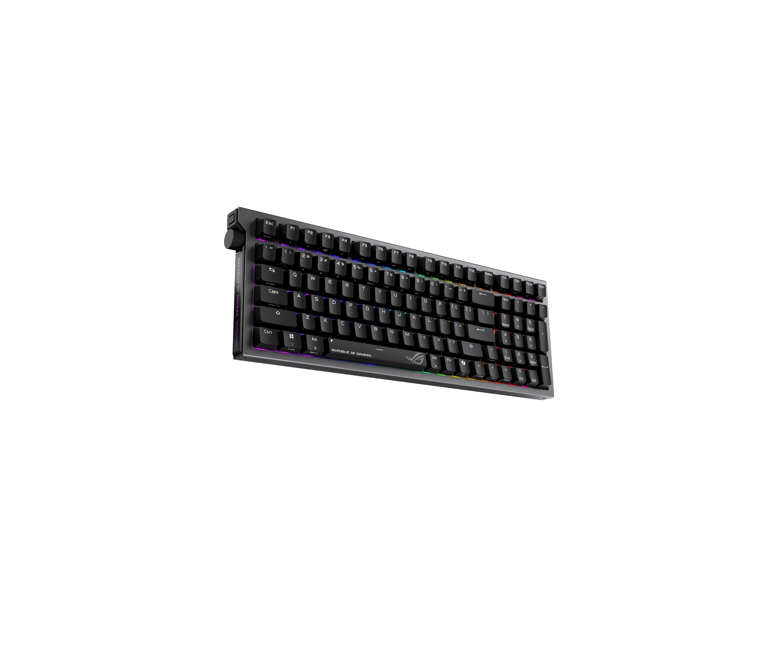 Key Visual of ROG Strix Morph 96 Wireless, hovering on a desk in ROG lab scene
