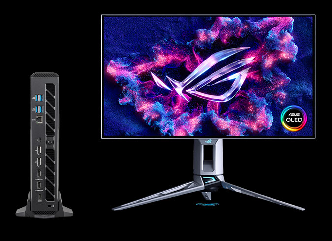 ROG NUC 16 的后部端口和 OLED 显示器