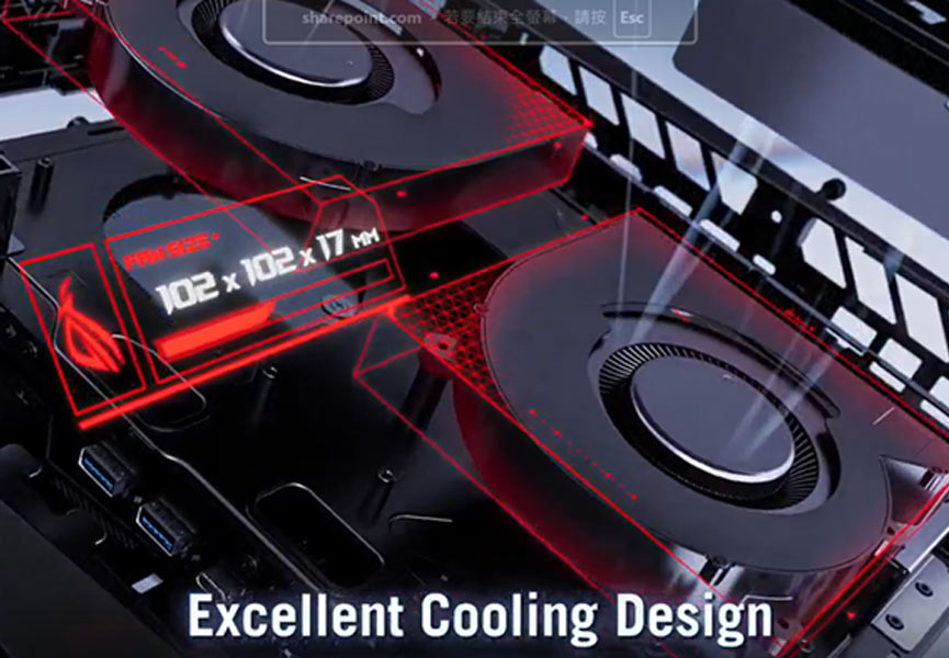ROG NUC 16 采用三风扇散热设计,每个风扇尺寸为 102×102×17 毫米