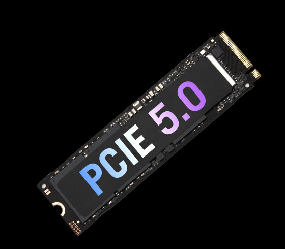 展示 PCIe 5.0 SSD、DDR5 内存和供电功能的图表