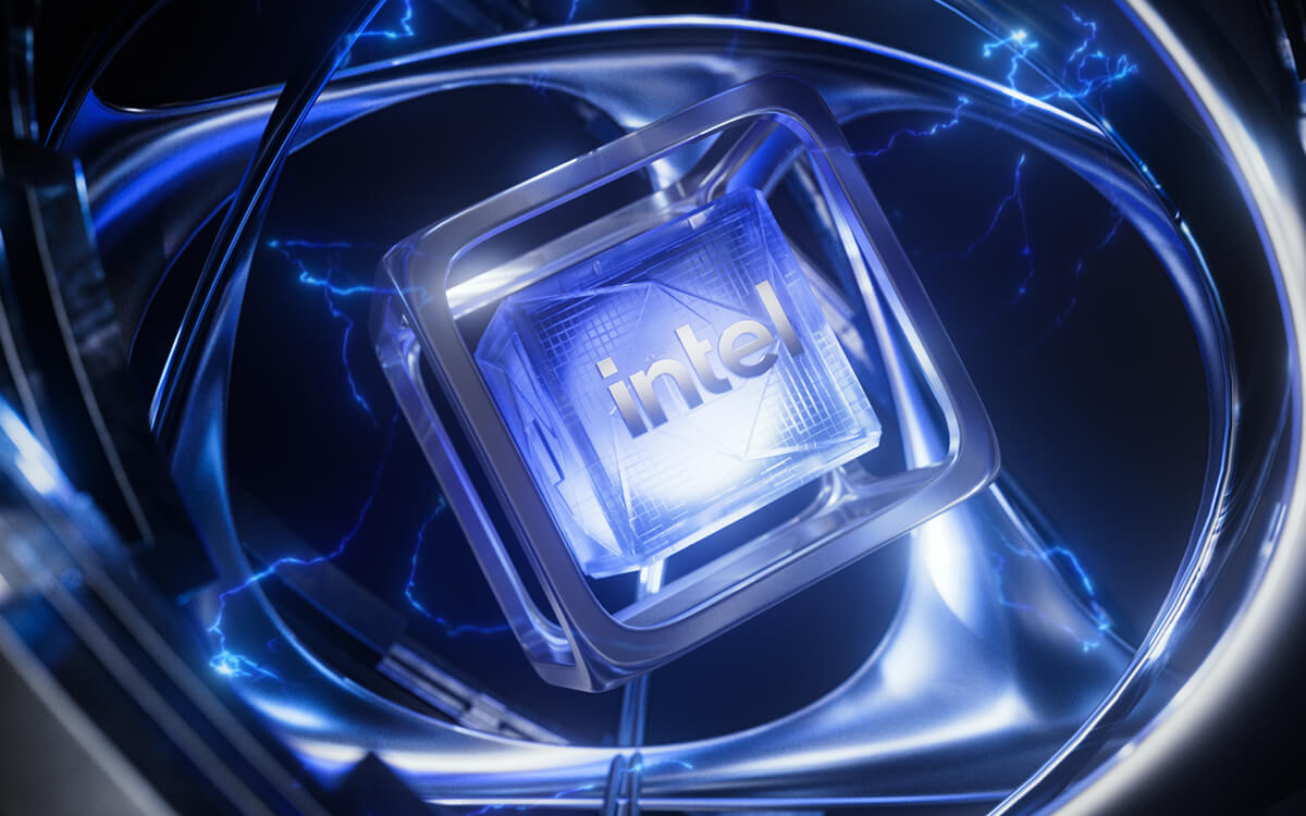 Intel chip with blue lightning effects