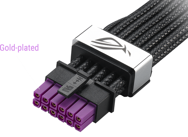 ROG Equalizer 紫色 12V-2x6 PCIe 电源线接头与视觉指示器