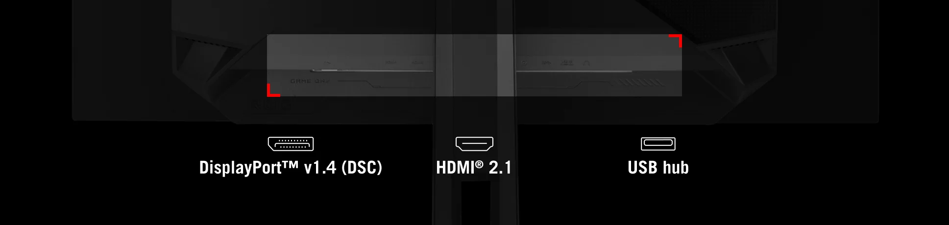 PG32UCDP 的后面板配有 DisplayPort 1.4、HDMI 2.1 和一个 USB hub。