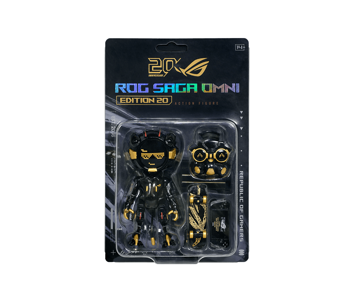 ROG SAGA OMNI Edition 20 Action Figure in premium black translucent gold colorway packaging