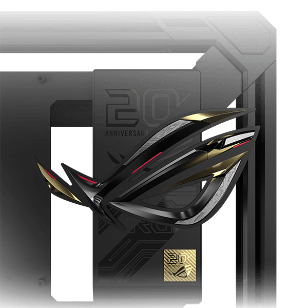 GR20 上的金属 ROG 标志特写