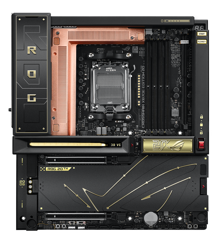 ROG Crosshair X870E 20周年版的 PCIe 5.0 与 PCIe 4.0 插槽配置图