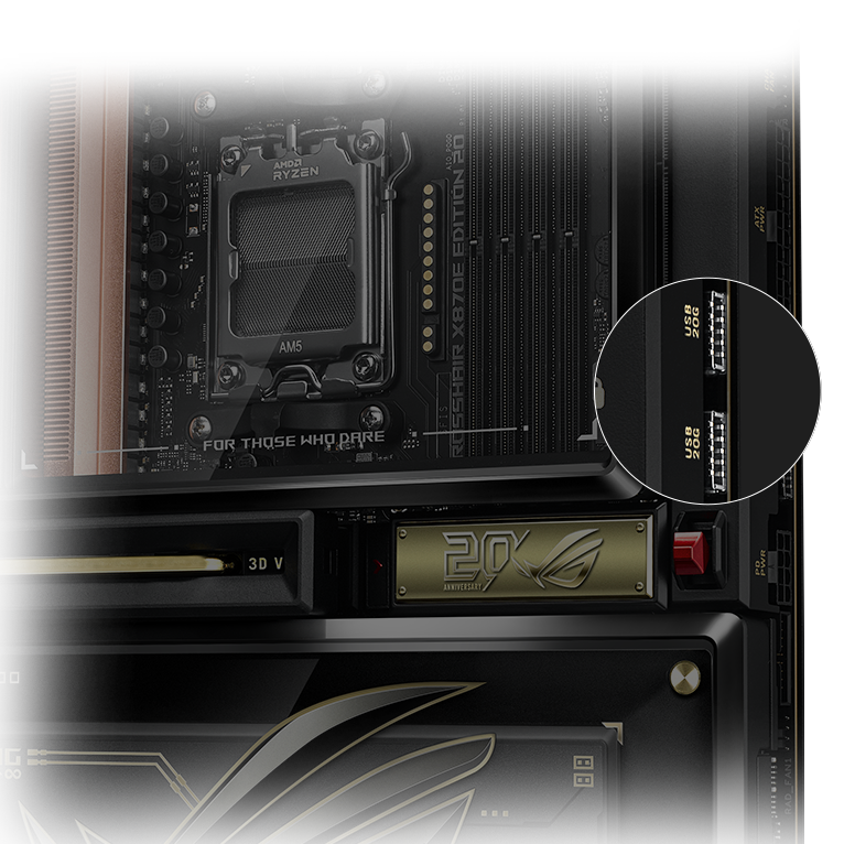 ROG Crosshair X870E 20周年版具备双前置 USB 20Gbps Type-C 连接器