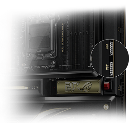 ROG Crosshair X870E 20周年版上的双前置 USB 20Gbps Type-C 连接器