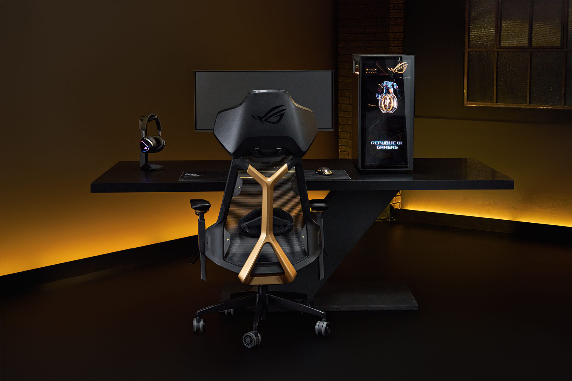 The ROG Destrier Edition 20 gaming chair featured in a complete ROG 20th-anniversary product ecosystem