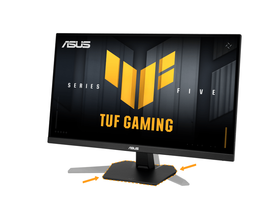 这款全新的 TUF GAMING 电竞显示器专为现代玩家打造,采用紧凑的底座设计,为您腾出宝贵的桌面空间来放置键盘和鼠标。这种时尚、极简的设计,即使在最激烈的游戏对战中也能提供稳如泰山的支撑,让您心无旁骛地专注于游戏操作。