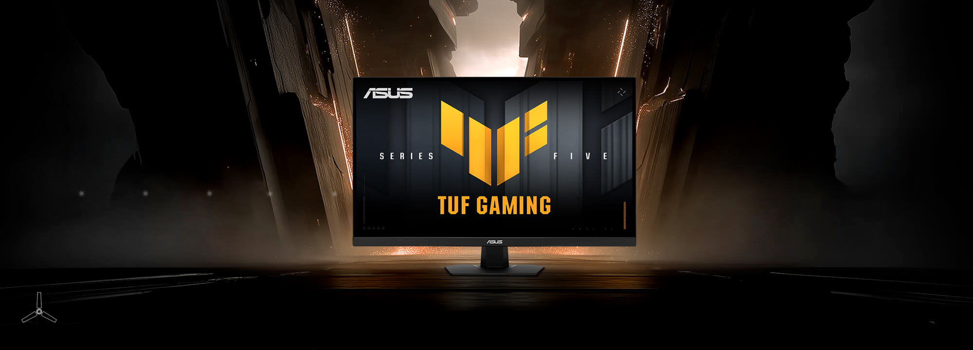 TUF GAMING 电竞显示器 VG27AQ5F 展现出鲜艳多彩的画面,正中央带有 TUF 标志。