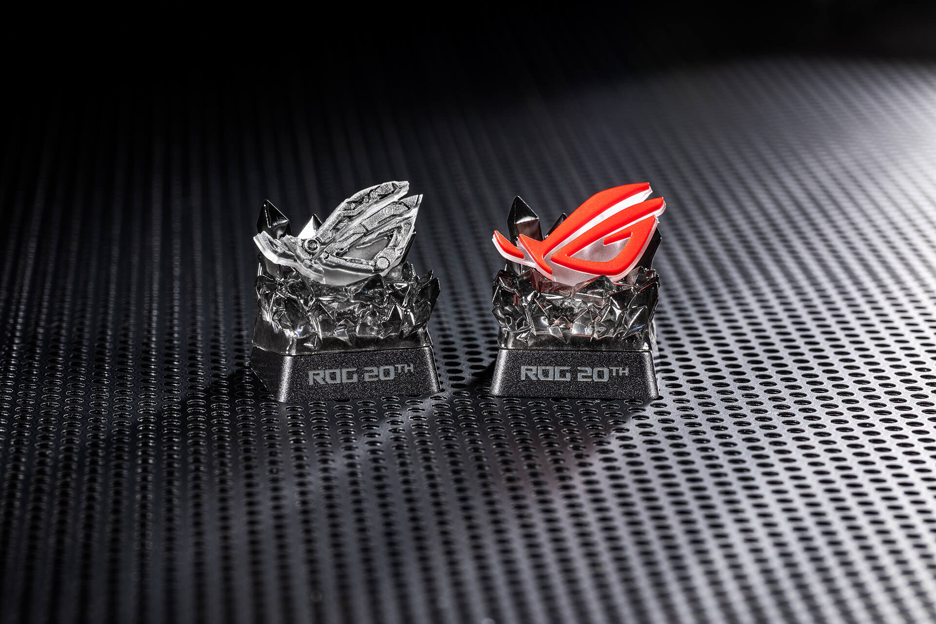 ROG logo keycap and ROG logo keycap hidden edition front view