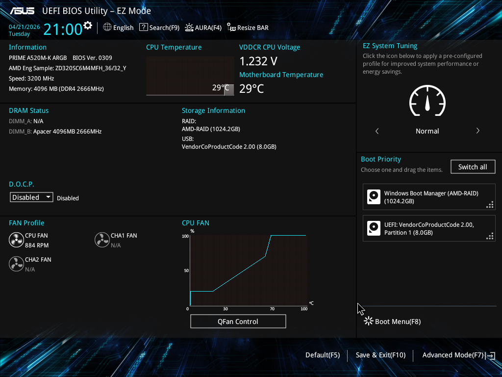 UEFI BIOS EZ 模式用户界面。