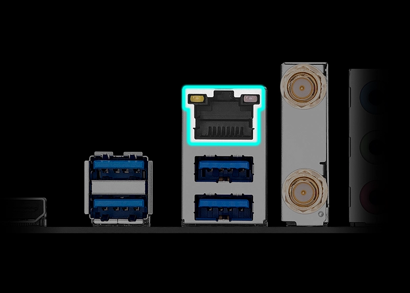 I/O 端口重点标注 Realtek® 1Gb 以太网络