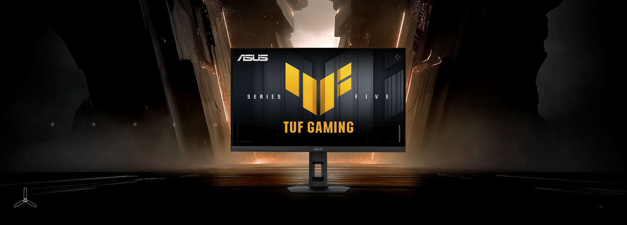 TUF GAMING 电竞显示器 VG27AQMEL5F 展现出鲜艳多彩的画面，正中央带有 TUF 标志。