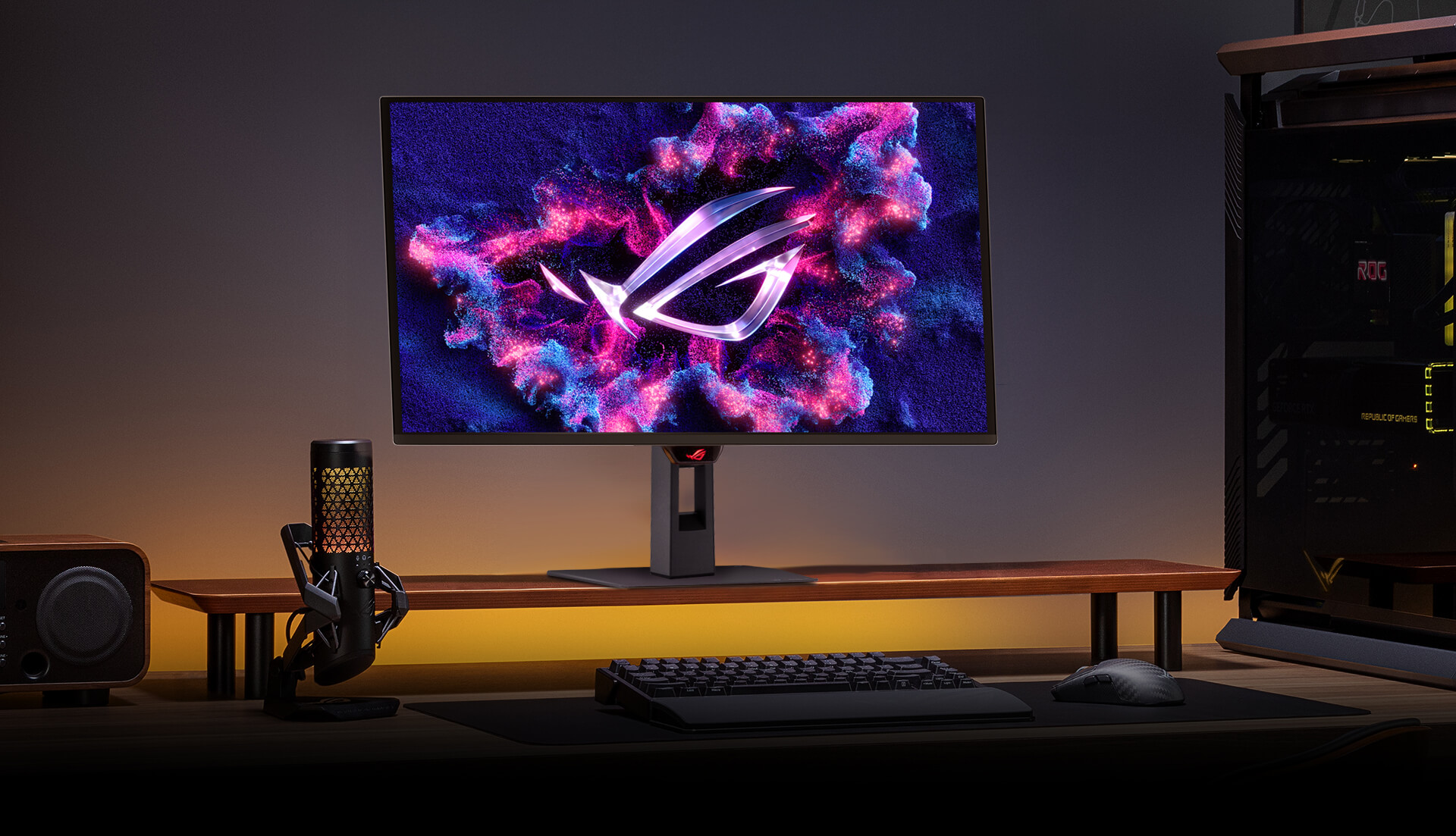 屏幕支架上的 ROG Strix OLED XG27AQDNG2