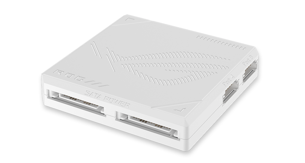 ROG GR120 ARGB PWM 风扇集线器白色版斜视外观