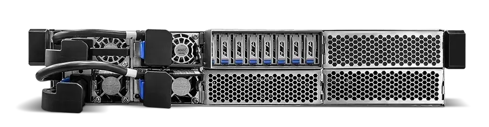 XA P2N-E2 前面板配置，展示 2 组网络卡、双插槽 GPU 插槽及 NIC/DPU 扩展卡插槽
