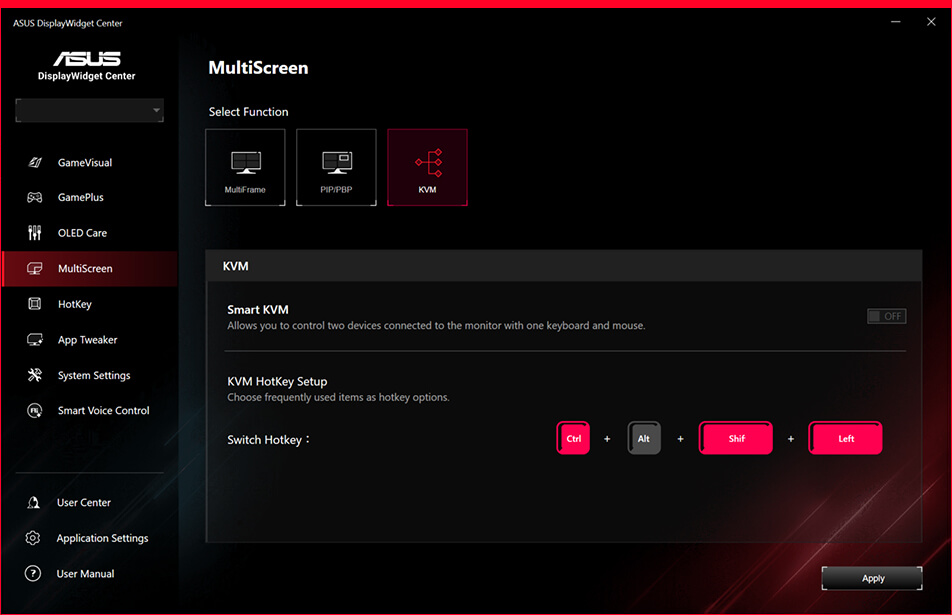 ASUS DisplayWidget Center 界面截图,展示可自定义的多屏控制面板。
