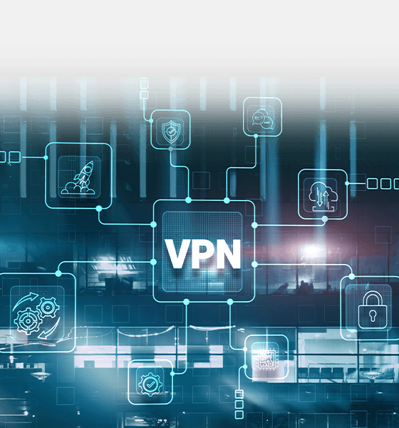 带有已连接设备和安全图标的 VPN 网络界面