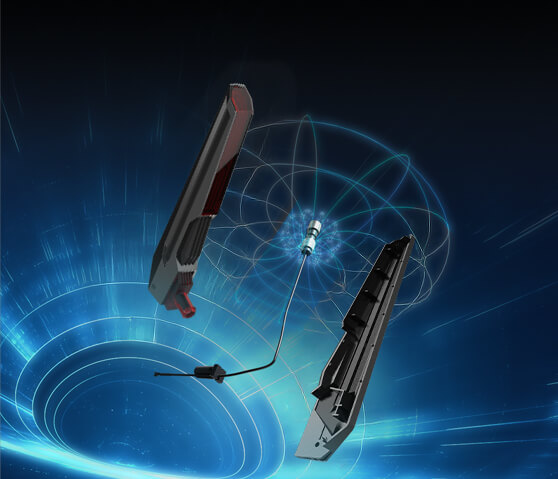 ROG 八爪鱼8 路由器同轴连接器与蓝色信号特效天线特写