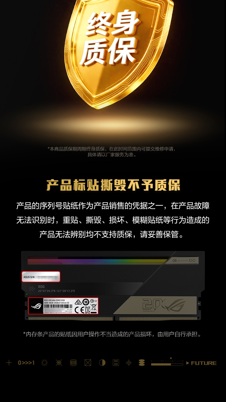 ROG 幻刃 DDR5 RGB 6000 48GB 20周年版 官方包装与产品全家福