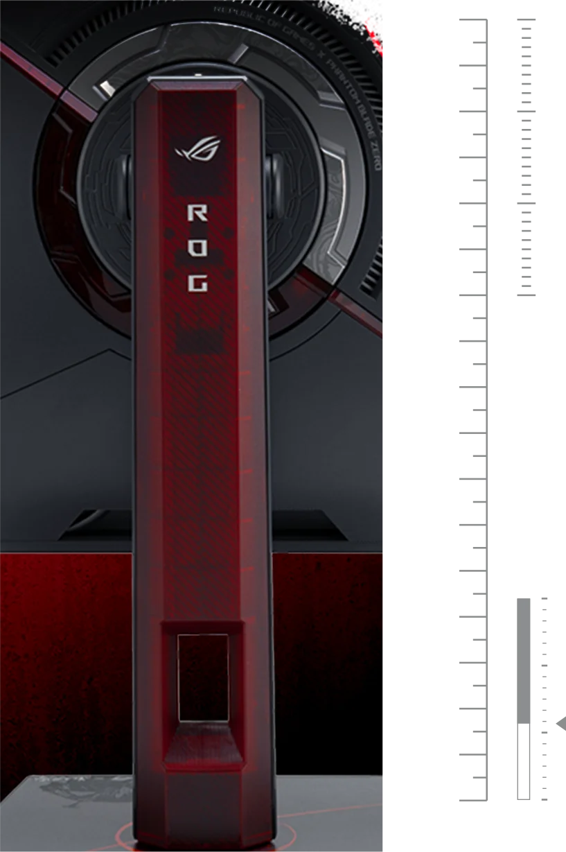 ROG 绝神27 二代 绯红刀刃半透明支架特写