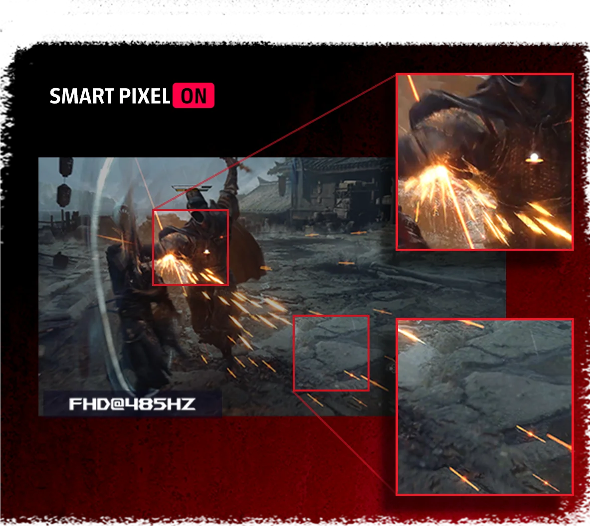 ROG 绝神27 二代 开启 Smart Pixel 在 FHD 485Hz 模式下的游戏画面比较