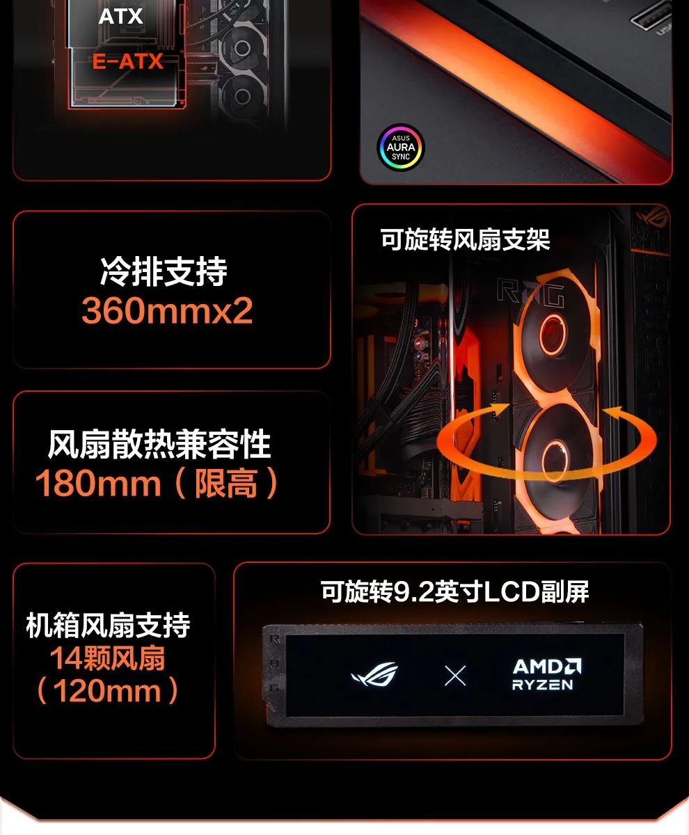 华硕 ROG 幻世神 AMD 联名版 铝合金机箱框架设计