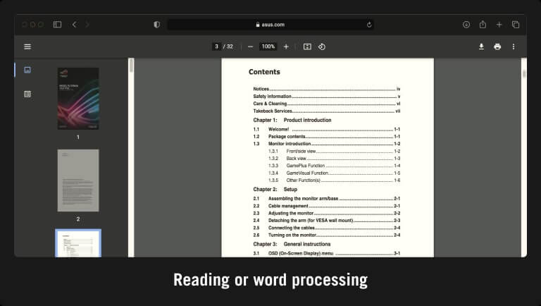 Image with blue light filter setting: Reading or Word Processing