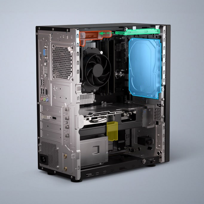 ASUS S503MER 机身内部结构图,蓝色区域强调免工具拆装设计。