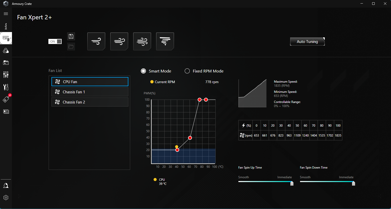 UI of Fan Xpert 2+ for cooling controls