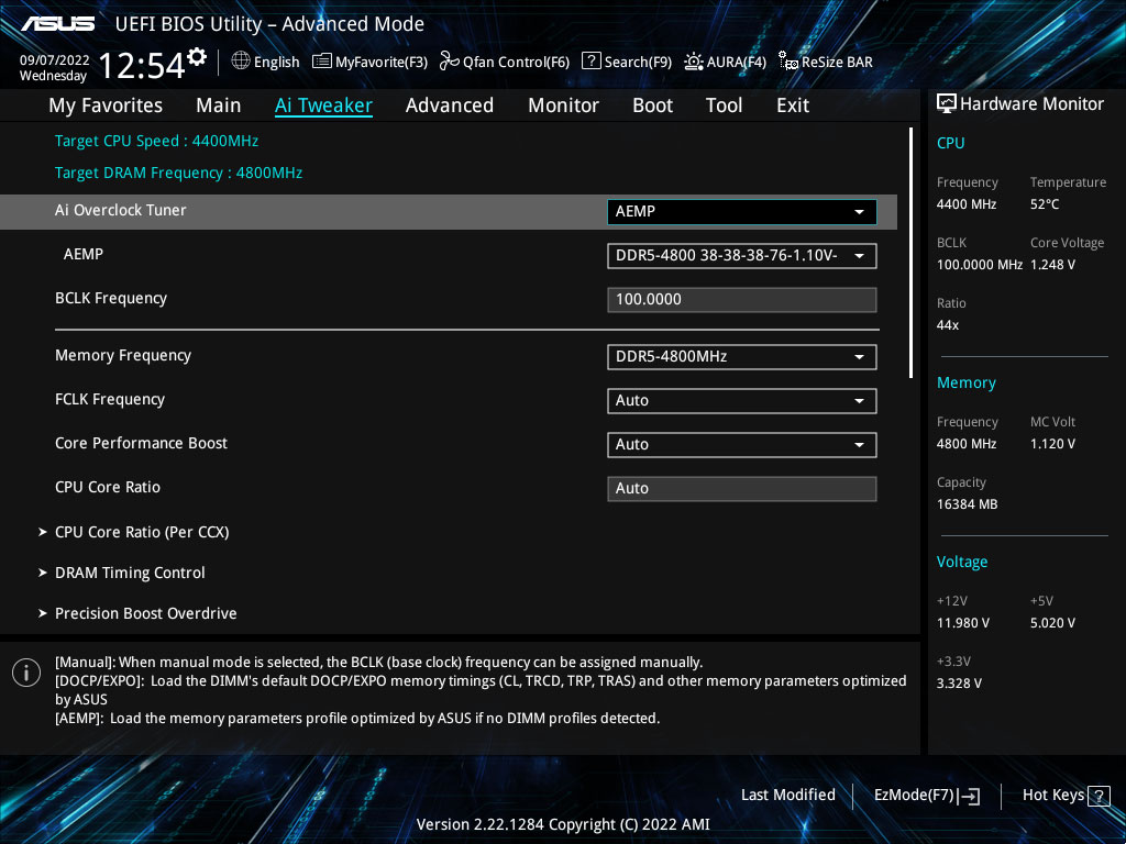 ASUS Enhanced Memory Profile UI setting