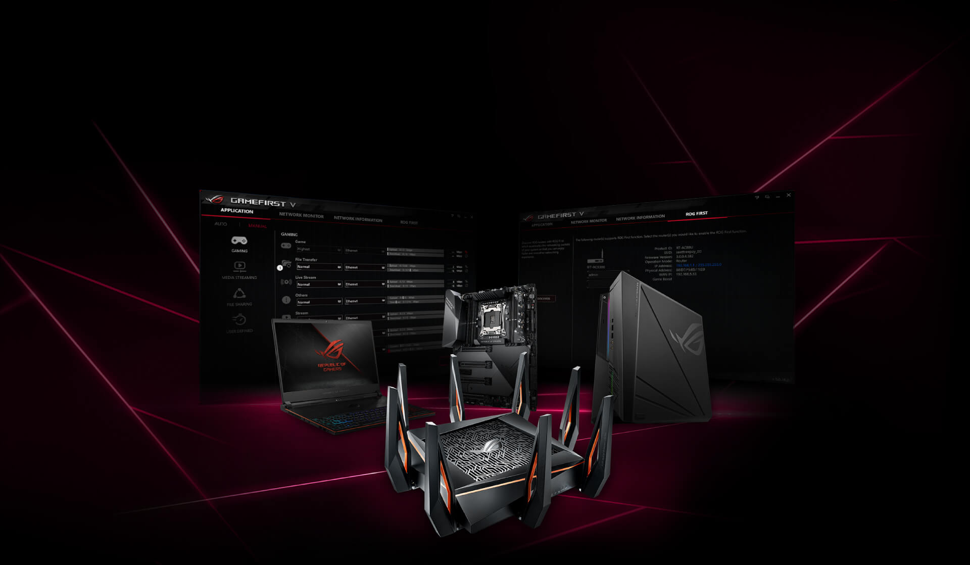 The ROG lineup products with Game First V user interface
