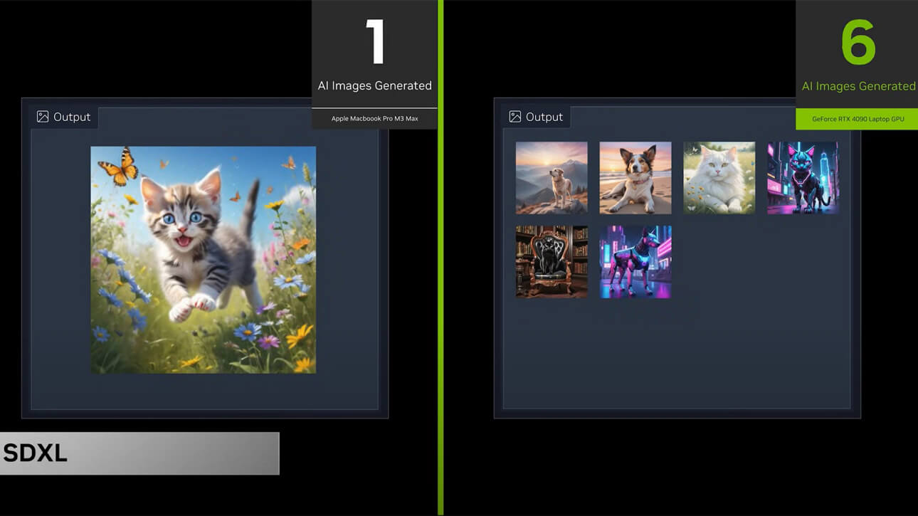 使用与未使用 NVIDIA TensorRT™ 的影像生成比较
