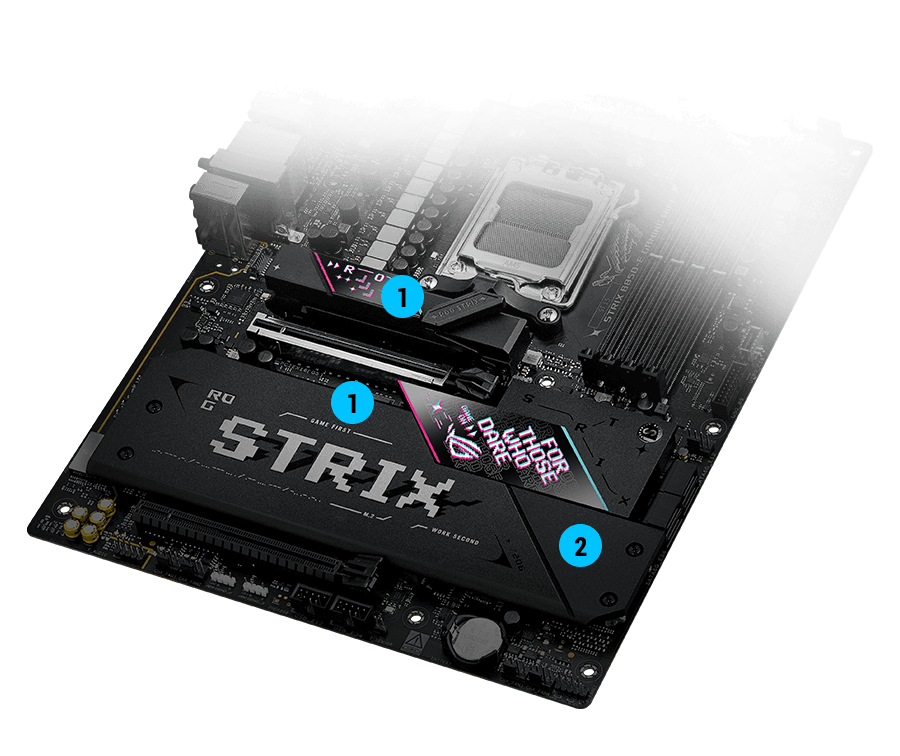 STRIX B850-E M.2 散热器和背板布局