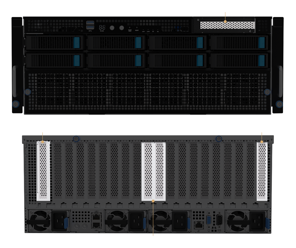 The front/rear panel of 4 PCIe + 1 OCP 3.0 layout