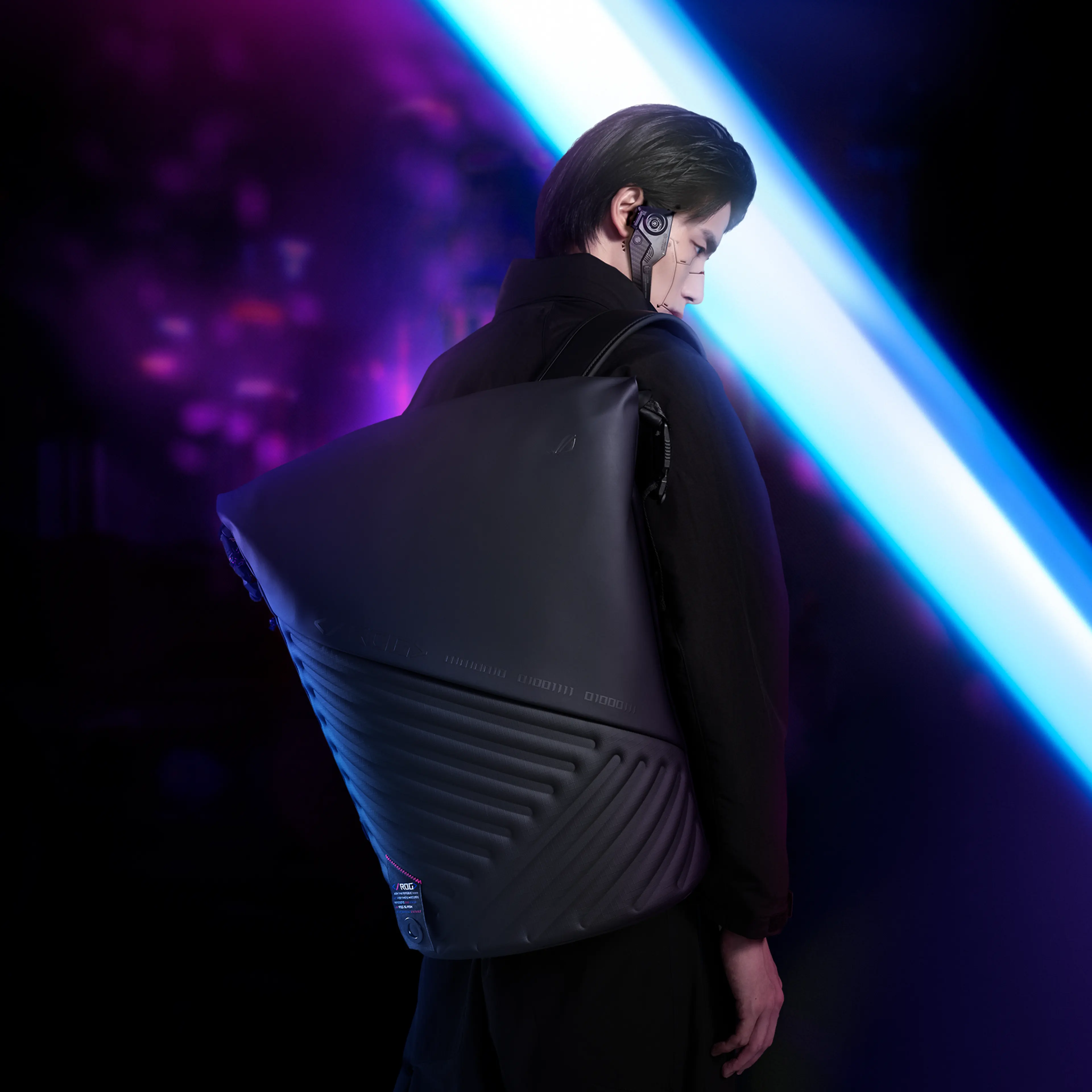 a man wearing a ROG SLASH Backpack 4.0