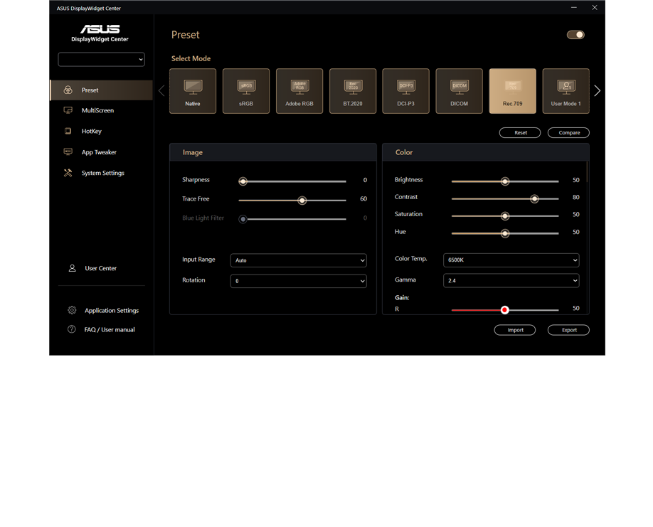 ASUS DIsplayWidget Center 用戶接口