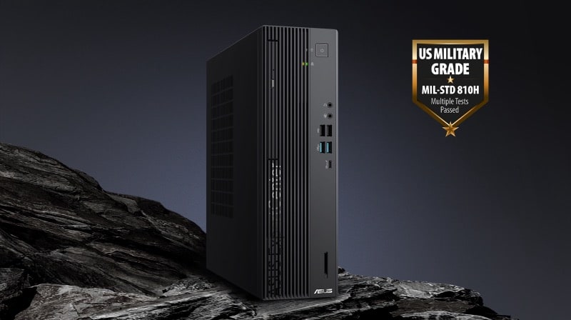 D700SF 矗立在坚硬的岩石上, 右上角有美国军规等级标章, 展示其坚固耐用性