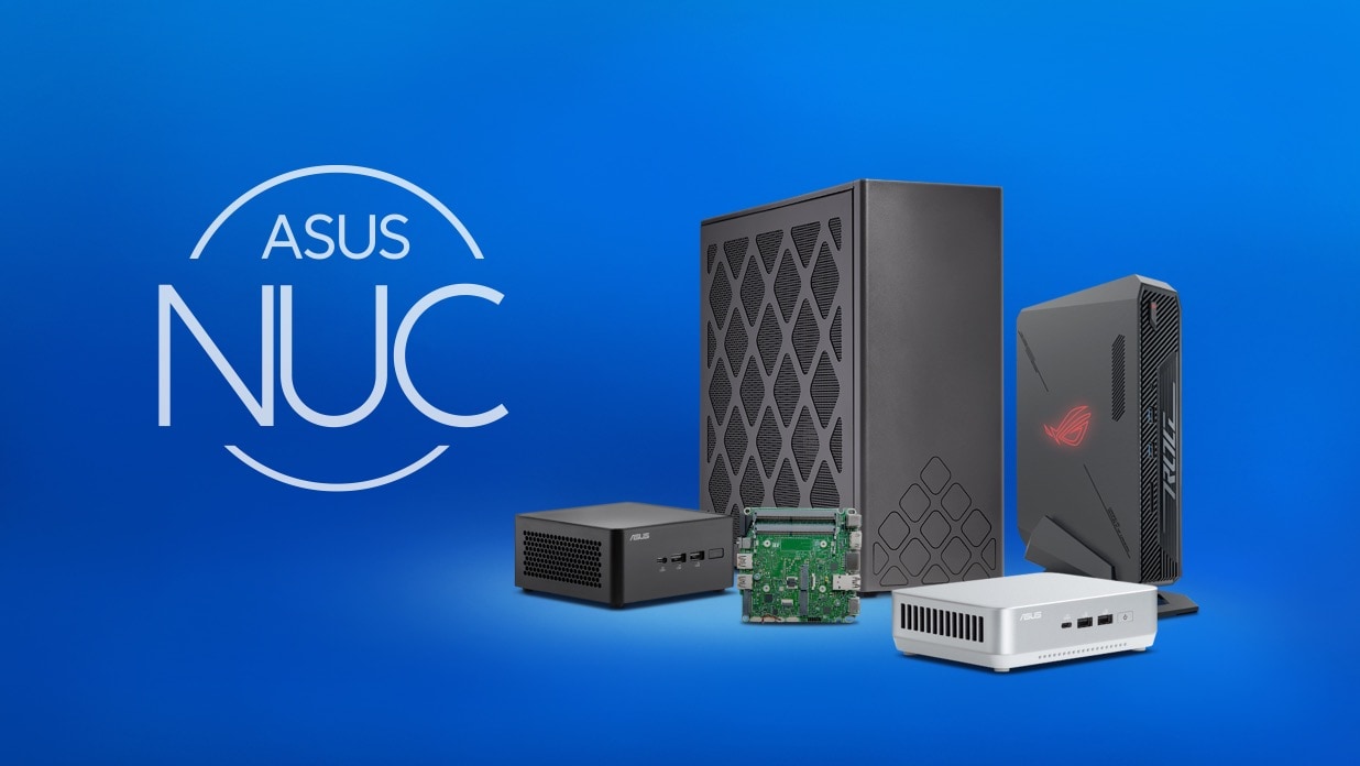 A full line-up of NUC series products including Mini PC, devices, kits, and elements.