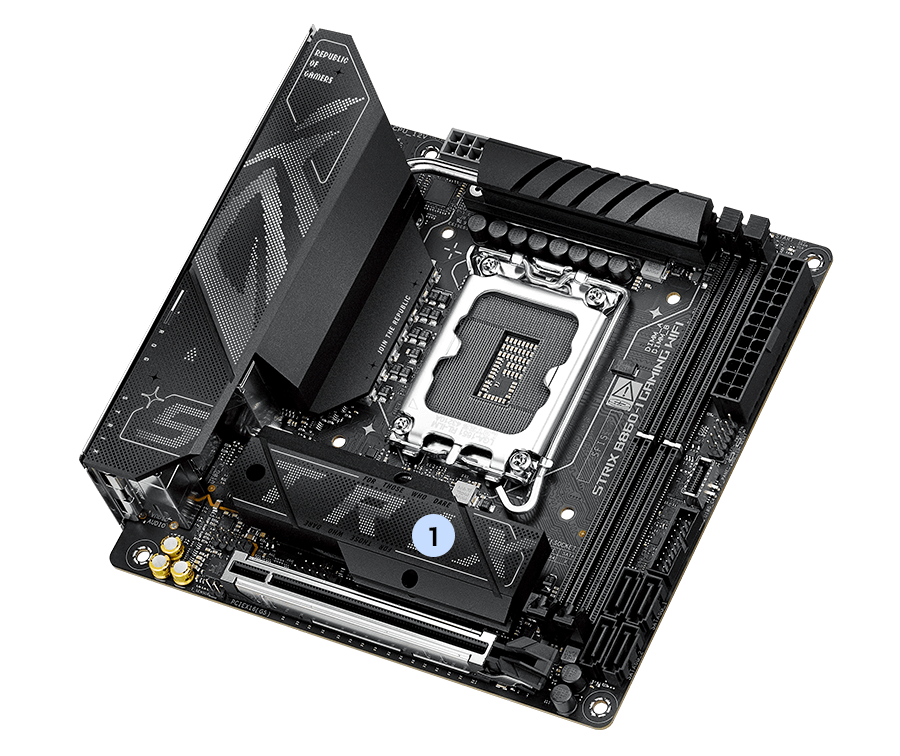 Strix  B860-I M.2 heatsinks and backplate layout