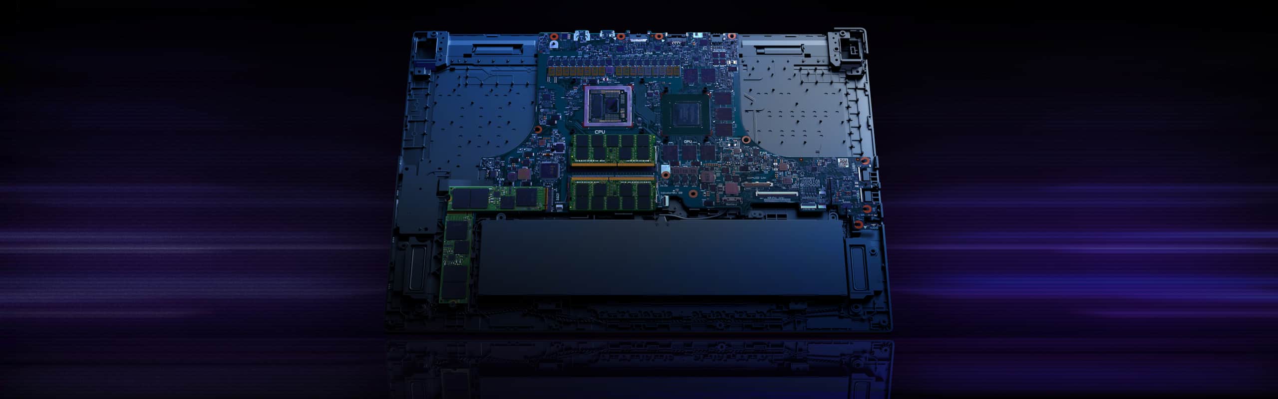 X-ray cutaway of the cooling solution, with emphasis on the vapor chamber.